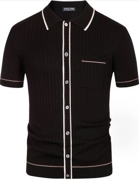 2xl Black Short-Sleeve Ribbed Polo with Contrast Trim